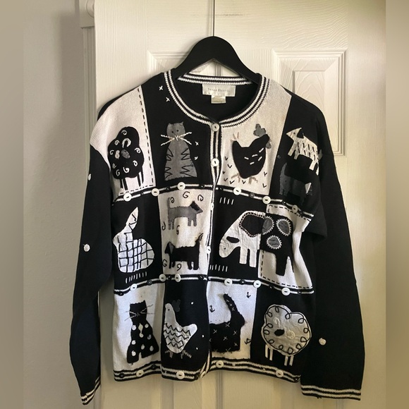 Susan Bristol Sweaters - Susan Bristol Animal Sweater Cardigan Black and White